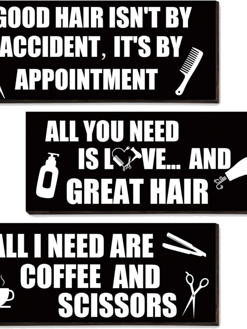 3 Pcs Hair Salon Decor, Hairdresser Wood Hanging Sign Rustic Decor